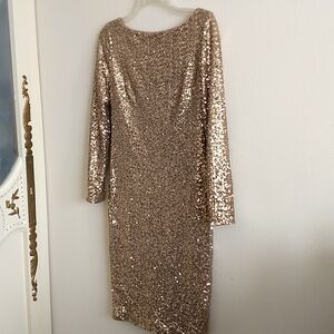 Ralph Lauren Gold Sequin Long Sleeve Dress size 6